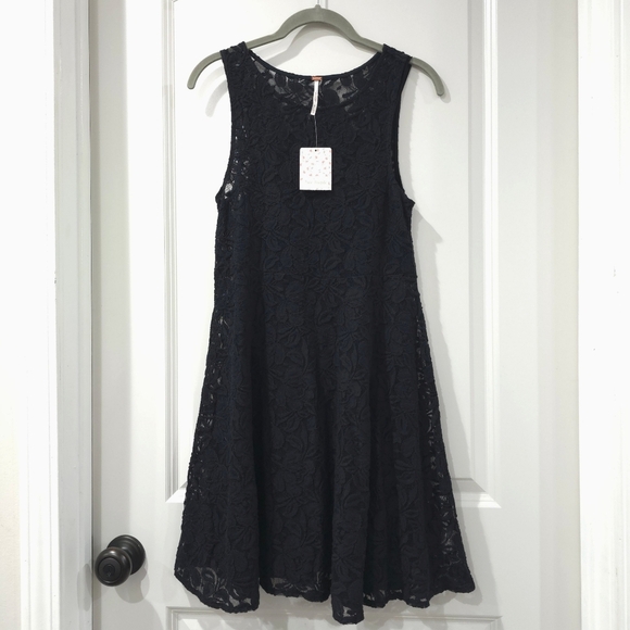 FREE PEOPLE Miles Of Lace Mini Fit & Flare Sleeveless Popover Dress, Lined, Nwt - Picture 3 of 16